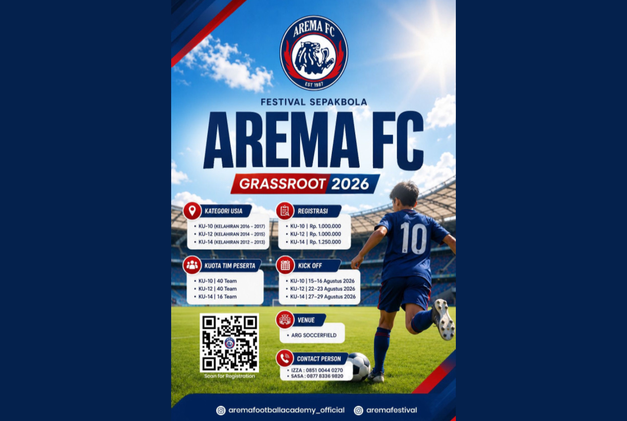 Sambut HUT ke-39, Arema FC Gelar Festival Sepakbola Grassroot 2026 untuk Pembinaan Talenta Muda